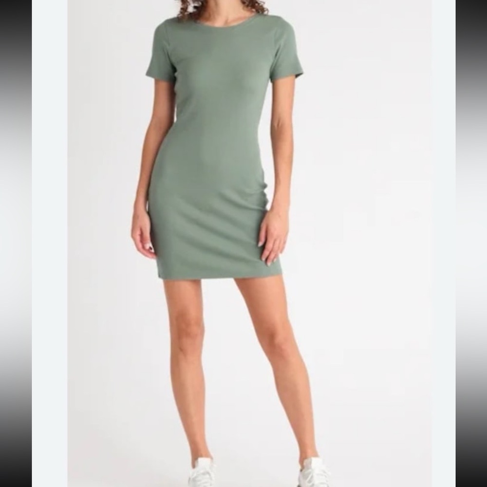 NWT Open Edit Ribbed Body-Con Dress in Olive Green Size XXS